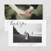 Moderne Elegante Script Huwelijksfoto Dankkaart Bedankkaart (Voorkant / Achterkant)