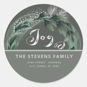 Moderne elegante script joy winter botanisch ronde sticker