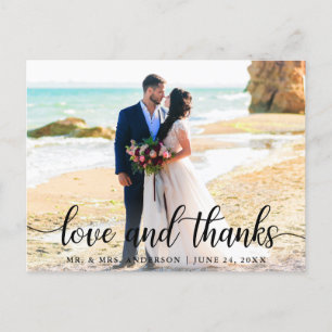 Moderne Elegante Script Love Thanks Trouwfoto B Briefkaart