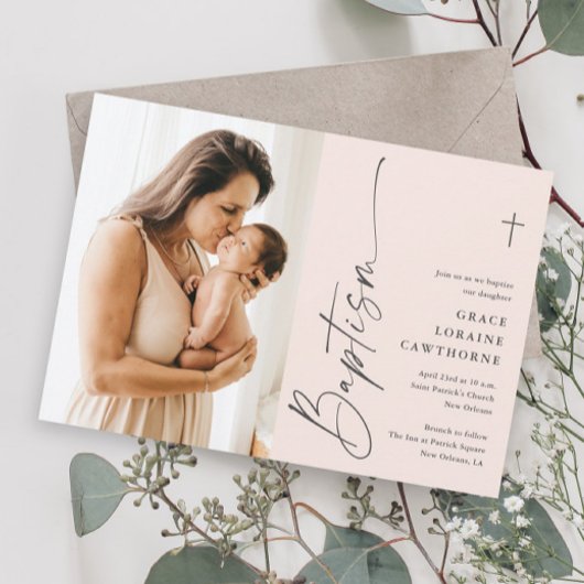 Moderne Elegante Script Meisjes Foto Doop Kaart