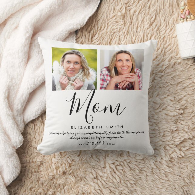 Moderne Elegante Script Moeder Citaat Foto Kussen (Deken)