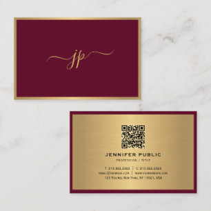Moderne Elegante Script Monogram Bordeaux Goud Eur Visitekaartje