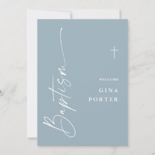 Moderne Elegante Script Stofblauw Doop Uitnodiging