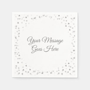 Moderne Elegante Script Zilveren Harten Confetti Servet