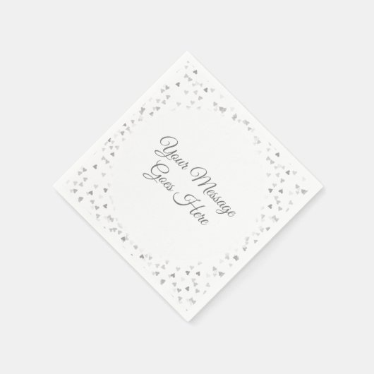 Moderne Elegante Script Zilveren Hartjes Confetti Servet (Hoek)
