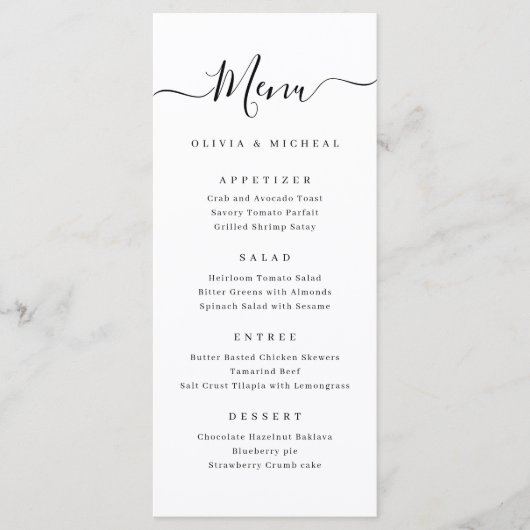 Moderne, elegante scriptbruiloft menu (Voorkant)