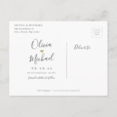 Moderne, elegante scriptbruiloft, sla de datum op aankondigingskaart (Achterkant)