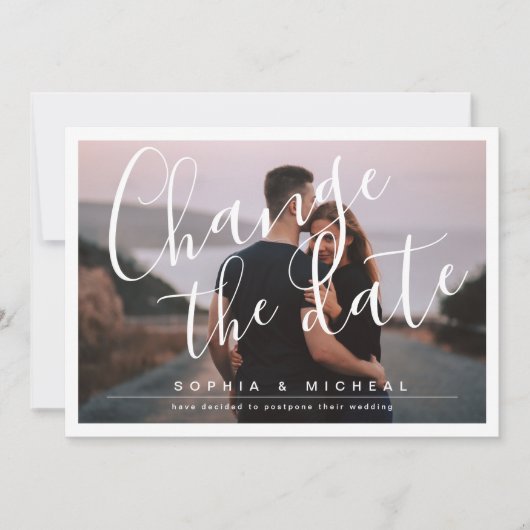 Moderne, elegante scriptfoto-verschuiving save the date (Voorkant)