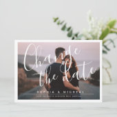 Moderne, elegante scriptfoto-verschuiving save the date (Staand voorkant)
