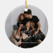 Moderne elegante scriptfotofamilie keramisch ornament (Achterkant)