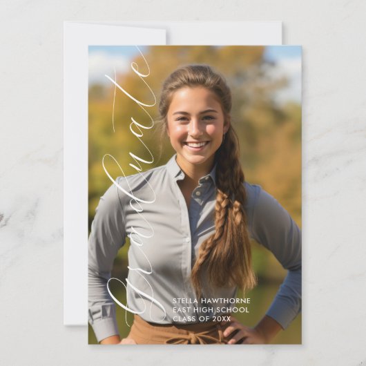 Moderne Elegante Scriptie Foto Afstuderen Aankondiging (Voorkant)