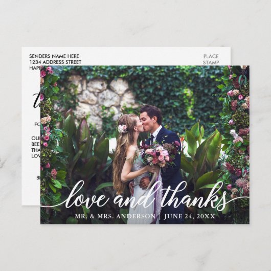 Moderne Elegante Scriptie Liefde Dank U Huwelijksf Briefkaart (Voorkant / Achterkant)