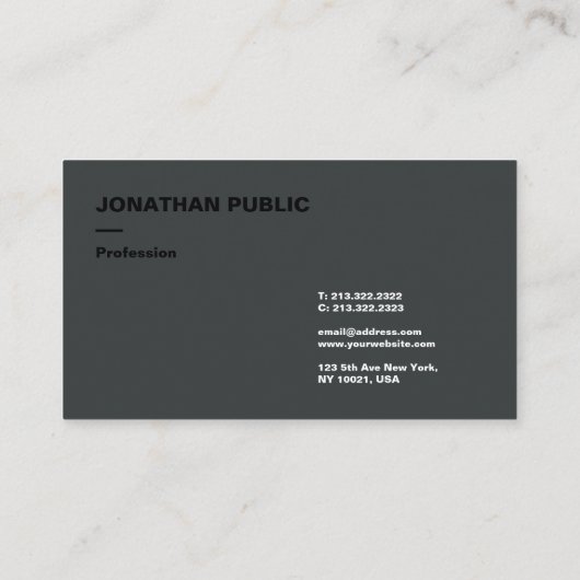 Moderne Elegante Sjabloon Zwart & Antraciet Visitekaartje (Achterkant)