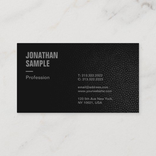 Moderne Elegante Sjabloon Zwart Lederen Look Visitekaartje (Achterkant)