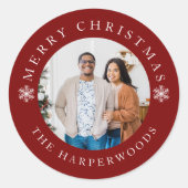 Moderne Elegante Sneeuwvlokken Kerstmis Familie 1 Ronde Sticker (Voorkant)