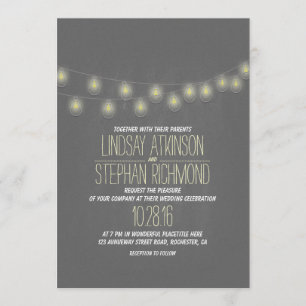 Moderne Elegante String Lights Huwelijksuitnodigin Kaart
