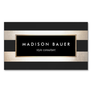 Moderne elegante striped Black en FAUX Gold Foil Magnetisch Visitekaartje