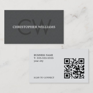 Moderne Elegante Textuur Grijs Monogram QR Code Visitekaartje