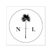 Moderne Elegante Tropische Palm Tree Wedding Initi Zelfinktende Stempel (Design)