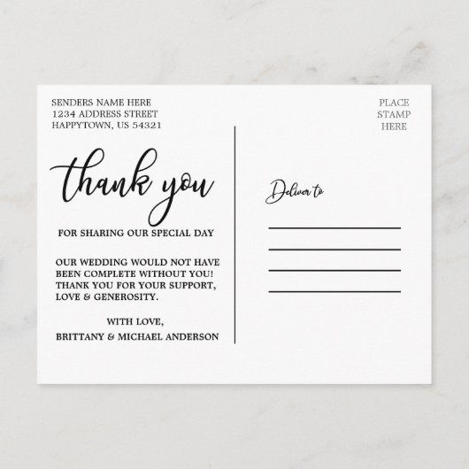 Moderne Elegante Trouw Dankjewel Bruid Bruidegom F Briefkaart (Achterkant)