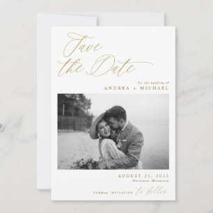 Moderne Elegante Trouwfoto Goud Save The Date