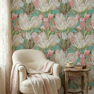 Moderne Elegante Tulpen met Goud Patroon Behang