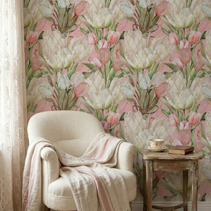 Moderne Elegante Tulpen Met Gouden Patroon Behang