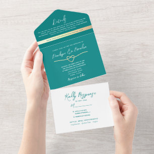 Moderne Elegante Turquoise Huwelijk All In One Uitnodiging