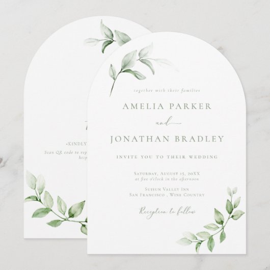 Moderne Elégante Verdure Mariage Invitations (Devant / Derrière)