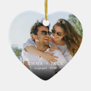 Moderne Elegante Verlovingsfoto Aandenken Keramisch Ornament