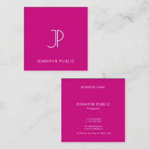 Moderne Elegante Viva Magenta Monogram Initiaal Vierkante Visitekaartje