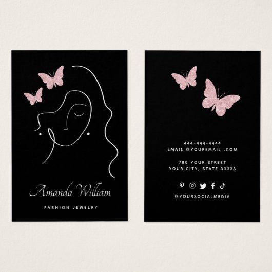 Moderne Elegante Vrouwelijke zwarte oorbel display Visitekaartje (Voorkant /achterkant)