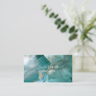 Moderne, elegante Waterverf Blauwgroen en goud Visitekaartje