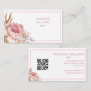 Moderne Elegante Waterverf Bloem Florist QR Code Visitekaartje