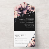 Moderne Elegante Waterverf Bloemen Roze Bruiloft All In One Uitnodiging (Binnen)