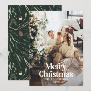 Moderne elegante waterverf botanische typografie H Feestdagenkaart