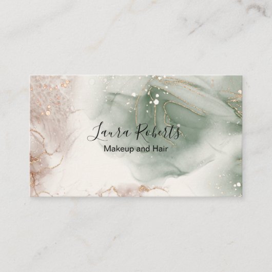 Moderne, elegante Waterverf Groen en goud Visitekaartje (Voorkant)