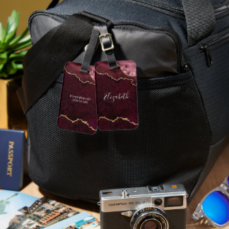 Moderne Elegante Waterverf Marmer Geode Roze Goud Bagagelabel