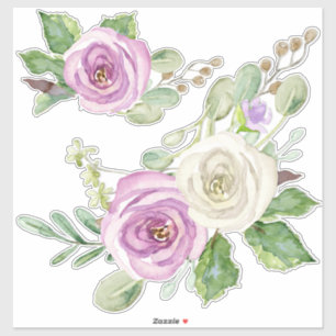 Moderne Elegante Waterverf Paarse Witte Rose Bloem Sticker