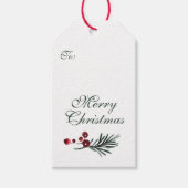 Moderne Elegante Waterverf Pine Christmas Cadeaulabel (Voorkant)