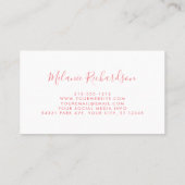 Moderne elegante Waterverf Roze Floral Visitekaartje (Achterkant)