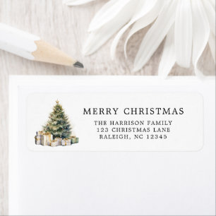Moderne Elegante Waterverf Vrolijke Kerstboom Etiket
