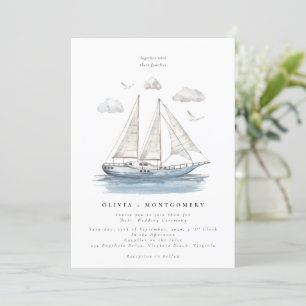 Moderne Elegante Waterverf Zeiljacht Huwelijk Kaart