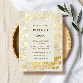 Moderne, Elegante Wilde Bloemen Bruiloft Folie Uitnodiging