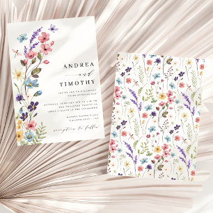 Moderne Elegante Wilde Bloemen Lente Zomer Bruilof Kaart
