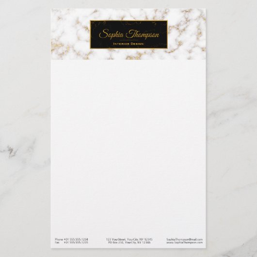 Moderne elegante wit gouden marmeren naam - briefp briefpapier (Voorkant)