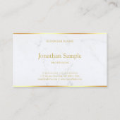 Moderne Elegante Wit Marmeren Gouden Tekst Sjabloo Visitekaartje (Achterkant)