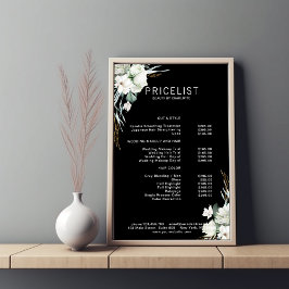 Moderne, elegante witte bloemen, prijslijst poster