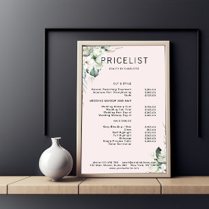 Moderne, elegante witte bloemen, prijslijst poster