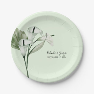 Moderne elegante witte Calla lelies bruiloft Papieren Bordje